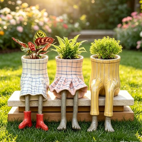 DOLSAO Leggy Pot Funny Planter Set, 3 Pack Resin Hanging Leg Flower Pots, Sculpture Fun Unique Carved Cute Skirt Shape Suitable for Modern Indoor Outdoor Plant Lovers Succulents Bonsai Desktop Decor