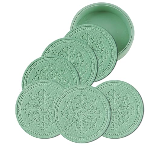 Coasters Set of 6 - PU Leather Coasters for Drinks with Holder - Green - color: Green