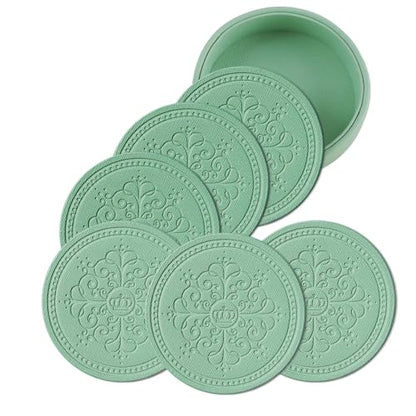 Coasters Set of 6 - PU Leather Coasters for Drinks with Holder - Green - color: Green