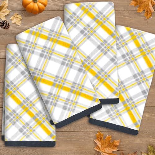VOOVA & MOVAS Checkered Bathroom Hand Towels 4PC 15"x25", 100% Cotton | 400GSM Light & Fluffy, Soft & Absorbent, Classic Yellow and Gray Gingham Print, Suitable for Showering and Guest Use - color: Yellow + Gray, size: 4PC Hand Towels