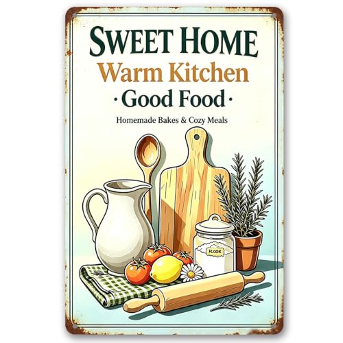 Kitchen Metal Sign, Sweet Home Warm Cozy Kitchen Decor, 8x12 | Sweet Home Warm Kitchen Metal Sign, Fresh Vegetable Wall Art Farmhouse Decor, Ideal Gift for Home Cooks - color: Sweet Home Warm Kitchen
