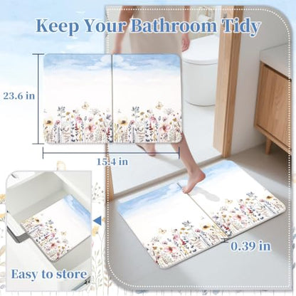 Stone Bath Mat Diatomaceous Earth Shower Mat, Non-Slip Bath Mat for Bathroom, Quick Drying Bathroom Rugs Natural Easy to Clean, 24"×16" (Sky) - color: Sky
