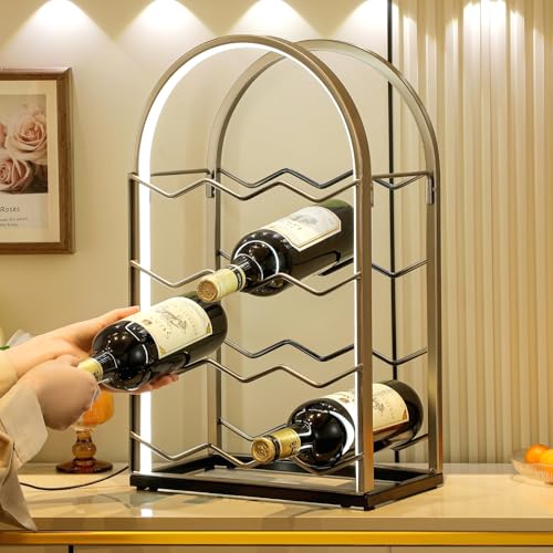 LED Countertop Wine Rack - 12 Bottle Freestanding Modern Metal Wine Rack - Tabletop Wine Holder Stand for Cabinet, Pantry, Wine Bottle Storage - color: 12 Bottles With Led Light