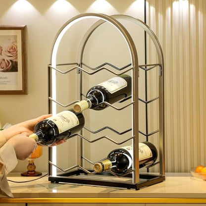 LED Countertop Wine Rack - 12 Bottle Freestanding Modern Metal Wine Rack - Tabletop Wine Holder Stand for Cabinet, Pantry, Wine Bottle Storage - color: 12 Bottles With Led Light