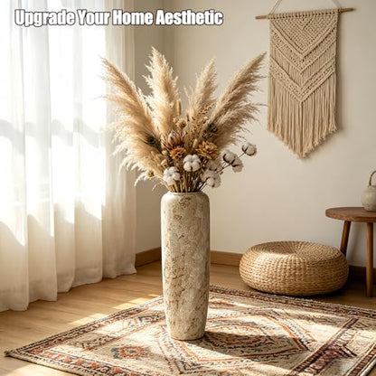 Rustic Ceramic Floor Vase, 24 Inch, Large Farmhouse Decor | Living Room, Entryway, Fireplace, Pampas Grass, Dried Branches - size: 23.6 Inch