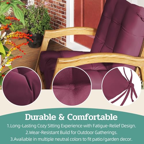 Outdoor Chair Cushions 42x21x4 Inch Set of 2, Burgundy | Patio Cushions for Dining Rocking Chairs, High Back Soft Seat Pad with Ties, Waterproof Fade Resistant, Indoor Outside Use - color: Burgundy