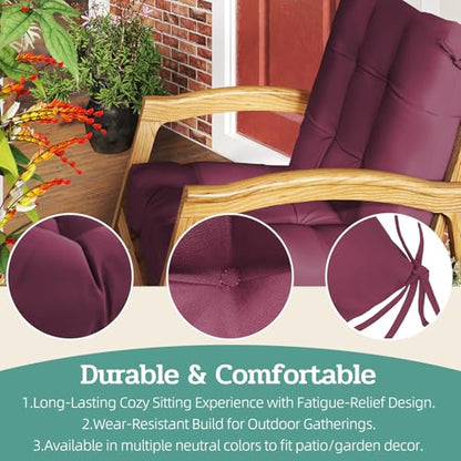 Outdoor Chair Cushions 42x21x4 Inch Set of 2, Burgundy | Patio Cushions for Dining Rocking Chairs, High Back Soft Seat Pad with Ties, Waterproof Fade Resistant, Indoor Outside Use - color: Burgundy