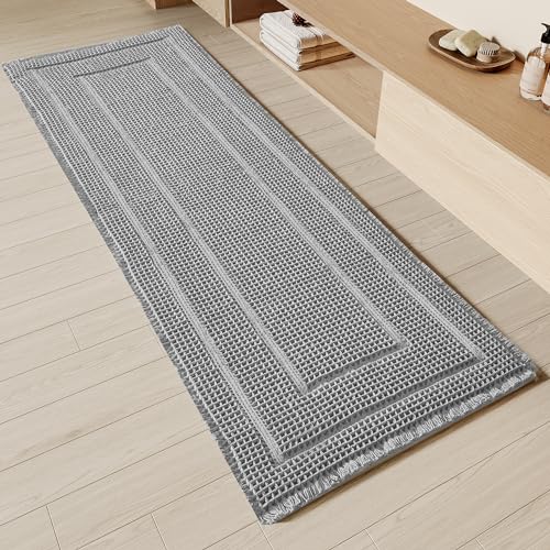 BULULOM Bathroom Runner Rug Super Absorbent Non Slip Long Bath Mat Machine Washable Boho Bathroom Rugs Quick Dry Rug Runners for Hallway Bedroom Laundry Room,Grey, 2'x 6'(24" x 72") - color: Bb-grey, size: 2'*6'