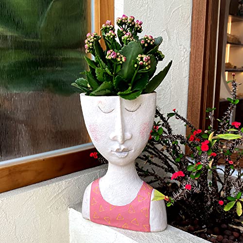 Face Planters Pots Head Planter Large Flower Pots with Drainage Hole Closed Eyes Female Planters for Indoor Outdoor Plants Cactus Succulent Pots Lovely Gifts for Friends Girls