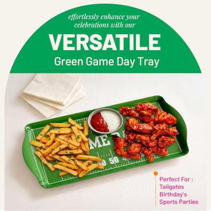 Green Game Day Melamine Serving Tray with Handles Reusable Sports Platter | By Sprinkles & Confetti BPA-Free Tailgates Birthdays Parties Durable Charcuterie Snacks Wings Entertaining Food Display - color: Green - Game Day