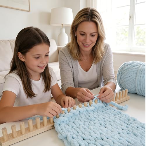 ARTACE 46" Chunky Blanket Loom, Large Adjustable Wooden Loom Frame, Hand Knitting Kit for Adults Beginners, DIY Chunky Throw Blanket Making Kit - size: 46inch