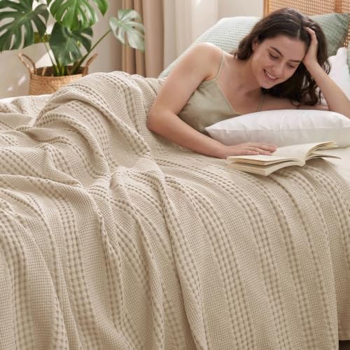 PHF Cooling Waffle Blanket Twin Size for College Dorm, Lightweight 60% Rayon from Bamboo & 40% Cotton Breathable Blanket for Hot Sleepers & Summer, Soft Luxury for Bed Couch Sofa, 66"x90", Light Tan - color: Light Tan, size: Twin(66 " X 90")