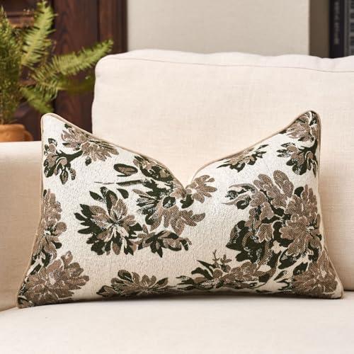 Green Floral Lumbar Throw Pillow Cover 12x20 Fall Vintage Flower Pillow Cover Farmhouse Cushion Cover Neutral Summer Outdoor Pillowcase Home Decor for Couch Sofa Bedroom Living Room - color: F-green, size: 20" x 12" (Pack of 1)