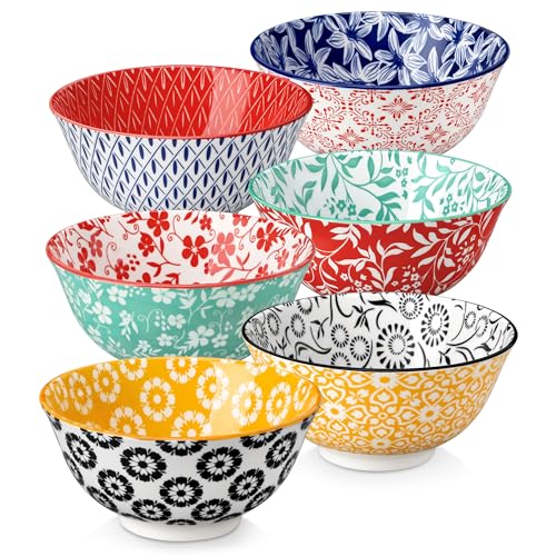 vancasso SELENE 24 oz Cereal Bowls Set of 6, Porcelain Soup Bowls | For Cereal, Soup, Pasta, Salad, Vivid Floral Design, Stackable Bowls, Microwave, Dishwasher Safe, Porcelain - color: Vivid