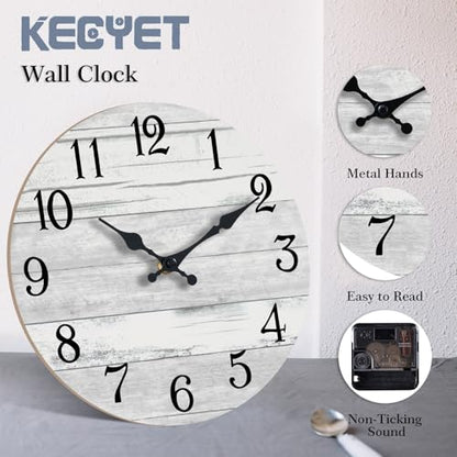 KECYET 16 Inch Wall Clock Battery Operated Gray White Silent Farmhouse | Round analog clock; large easy-read dial for bathroom, kitchen, bedroom & living room; 1 AA battery (not included) - color: Light Gray, size: 16"