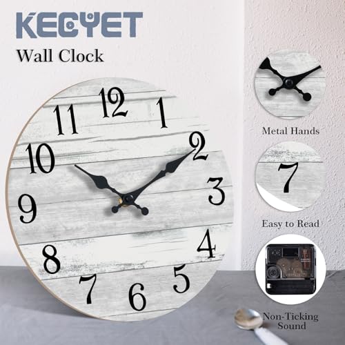 KECYET 18 Inch Wall Clock Battery Operated Gray White Silent Farmhouse | Round analog clock; large easy-read dial for bathroom, kitchen, bedroom & living room; 1 AA battery (not included) - color: Light Gray, size: 18"