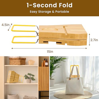 Dreamland Bamboo Bathtub Tray Caddy | Light bamboo material, cross tub design, bathroom bath supplies storage - color: Bamboo Natural - B, size: Medium