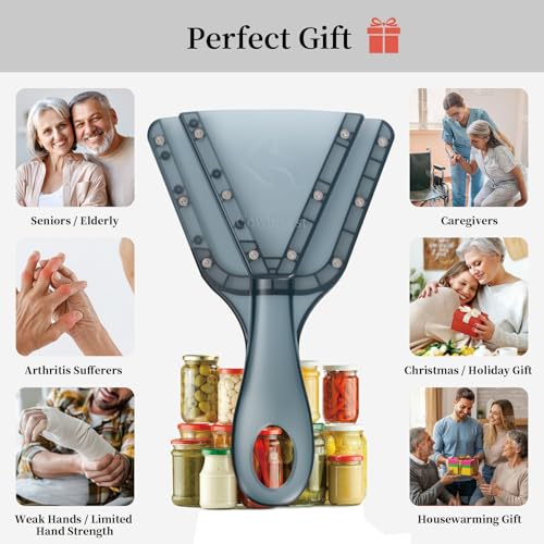 Jar Opener for Weak Hands & Seniors with Arthritis – Easy Twist-Off Lid & Bottle Opener – Ergonomic Non-Slip Handle, Unique Kitchen Gadget & Ideal Christmas Gift for Elderly, Women & Men (Gray) - color: Gray