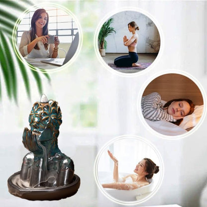 Flower Masked Half Face of Women Statue Backflow Incense Holder,Waterfall Incense Burner Holder for Sticks Cones Home Office Yoga AI033 - color: Women a