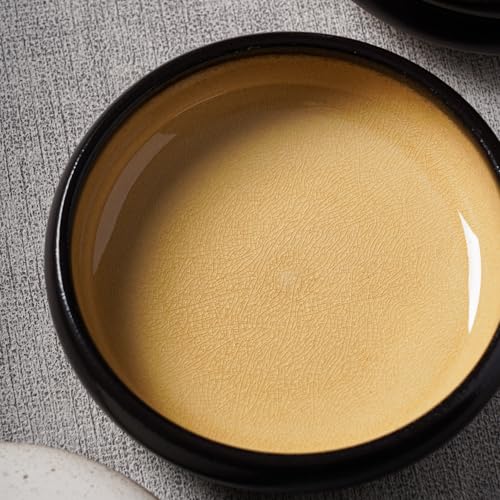 Uaral Ceramic Salad Plate,Plates and Bowls Set,Serving Dish Set,Appetizer Plates Set of 4,5.5inch,14oz(Crack Yellow) - color: Crack Yellow