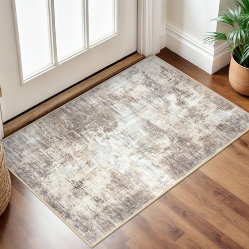 Small Abstract Area Rug 2x3 Ft Entryway Rugs Washable Door Mat Indoor Entrance, Rubber Backed Throw Rugs, Printed Faux Wool Non Slip Floor Carpet for Foyer Front Door Sink, Beige Brown - color: Gold/Yellow/Brown/Beige/White, size: 2' x 3' (Rectangular)