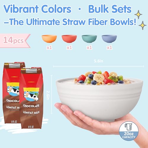 Quatish 14 PCS Cereal Bowls，Plastic bowls,Wheat Straw Soup Bowl, Beige | Unbreakable,Dishwasher & Microwave Safe, Easy-to-Clean,Lightweight,Portable,for Camping Salad Kitchen & Picnics,Snack,Small - color: Beige