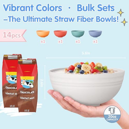 Quatish 14 PCS Cereal Bowls，Plastic bowls,Wheat Straw Soup Bowl, Beige | Unbreakable,Dishwasher & Microwave Safe, Easy-to-Clean,Lightweight,Portable,for Camping Salad Kitchen & Picnics,Snack,Small - color: Beige
