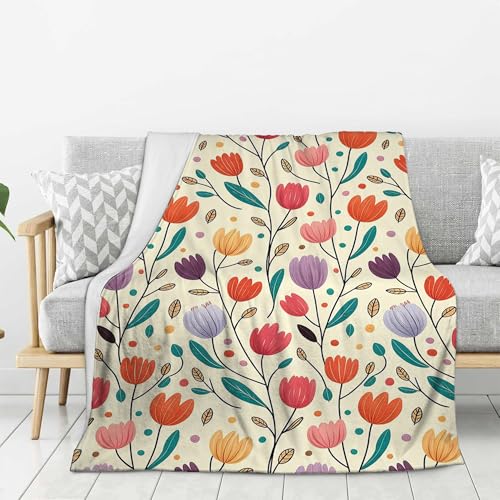 Farmhouse Flannel Cozy Throw Blanket Flower 39.37x59 Inches - Ultra Soft Lightweight Fuzzy Blankets for Adults Women Girls, Warm Fluffy Spring Decor Couch Blanket for Bed, Sofa, Living Room A24 - color: Colorful-24