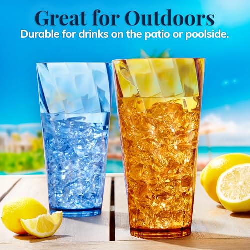 US Acrylic Optix Plastic Reusable Drinking Glasses (Set of 8) 26oz Iced-Tea Cups in Jewel Tone Colors | BPA-Free Tumblers, Made in USA | Top-Rack Dishwasher Safe - size: 26 ounces