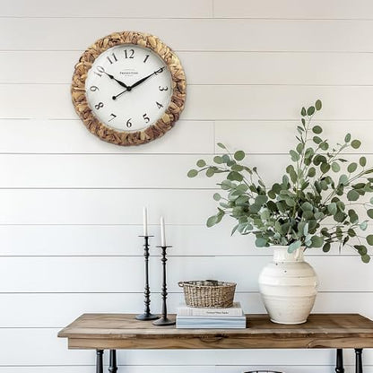 Farmhouse Series, Rustic Woven Clock | 14-Inch Natural Woven Water Hyacinth/Seagrass Wall Clock, Wall Art for Home & Farmhouse Décor - size: 14 inch