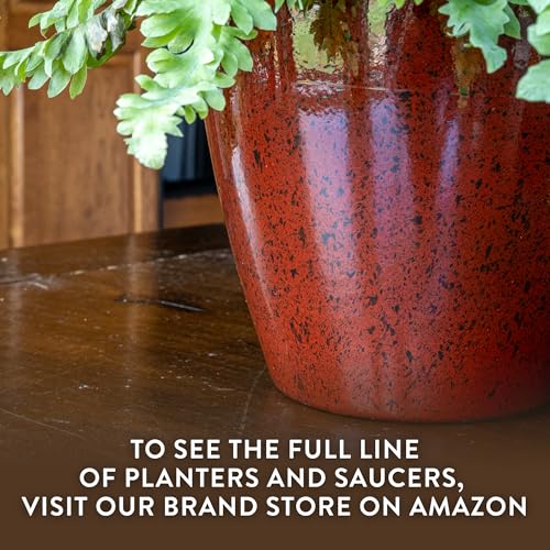 Vogue Resin Planter, Pottery Finish Garden Pot, 8” Patina Copper | Hand-Painted Finish Plant Pots, Lightweight Indoor Outdoor Planter, UV-Resistant, Great for Patio, Home & Garden Decor Accent