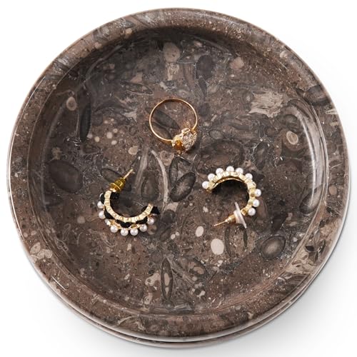 Marble Jewelry Dish, 5" Handmade Trinket Ring Tray | Handmade Stone holder for earrings, necklaces, keys & candles, Catchall dish for vanity, nightstand & gift for women - color: Oceanic