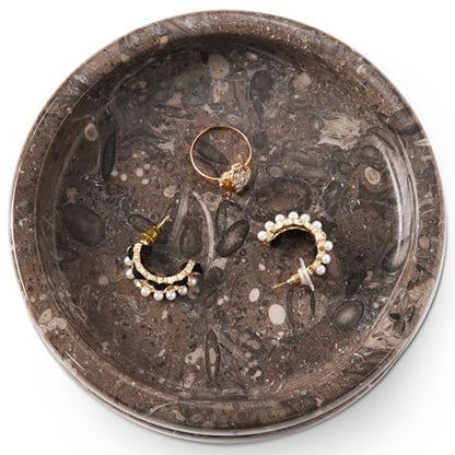Marble Jewelry Dish, 5" Handmade Trinket Ring Tray | Handmade Stone holder for earrings, necklaces, keys & candles, Catchall dish for vanity, nightstand & gift for women - color: Oceanic