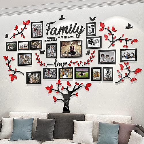 Family Tree Wall Decor - Picture Frames Collage 4x6 5x7 8x10 11x14 3D DIY-Acrylic Photo Frame for Living Room （Red 57 * 81in） - color: Red