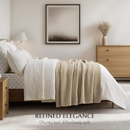 EVERGRACEHOME Chunky Chenille Knit Throw Blanket, 50 x 60, Sand Dune | Sculpted Moss Stitch, Chic Modern Farmhouse, All-Season Warmth, OEKO-TEX® Certified, Elegant Blanket for Couch, Bed, Sofa - color: Sand Dune, size: 50" X 60"