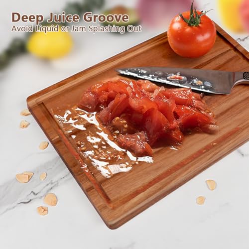 AIDEA Wood Cutting Board, Wooden Cutting Boards for Kitchen, Acacia Wood Chopping Board Set of 3 with Deep Juice Groove, for Meat, Vegetables, and Fruit - color: Brown