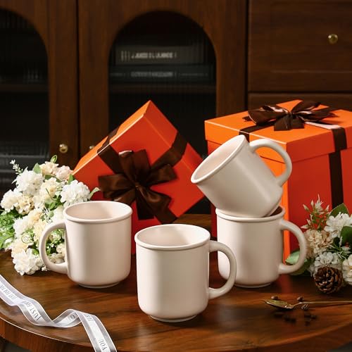 GZG 18 oz Coffee Mugs Set of 4, Cream Mist | Modern Ceramic Coffee Cups with Handle, Large for Tea, Latte, Milk, Cocoa, Rustic Matte Glaze, Microwave & Dishwasher Safe - color: Cream Mist, size: 4 pcs Mug Set