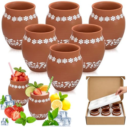 Brown Mexican Style Ceramic Small Vases, 6-Pack Hand-Painted Daisy Decor Pots, 16oz - color: Brown