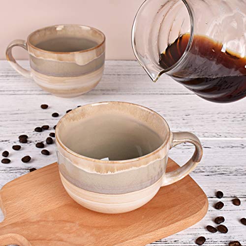 Bosmarlin Large Ceramic Coffee Mug Set of 2, Stoneware Jumbo Latte Mugs for Office and Home, 16 Oz, Dishwasher and Microwave Safe(Brown Grey, 2) - color: Brown Grey
