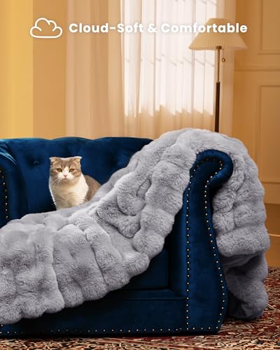 Ultra Soft Cozy Faux Fur Throw Blanket, Fuzzy Plush Thick Bubble Blanket, Oversize Luxury Fluffy Blanket for Couch, Bed, and Living Room, 60x80 Inches, Light Grey - color: Bubble Light Grey, size: Twin