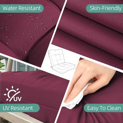 Outdoor Chair Cushions 42x21x4 Inch Set of 2, Burgundy | Patio Cushions for Dining Rocking Chairs, High Back Soft Seat Pad with Ties, Waterproof Fade Resistant, Indoor Outside Use - color: Burgundy