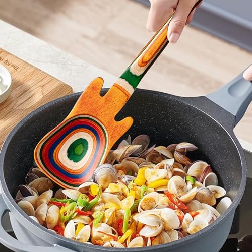 Pakkawood 12 inch Guitar Cooking Spoons and Spatula Set, Long Handle Flat Frying Spatulas & Handmade wooden spoons, Kitchen Utensil Salad Servers set for Cooking, Frying, Baking, Set of 2 - color: Pakkawood Guitar