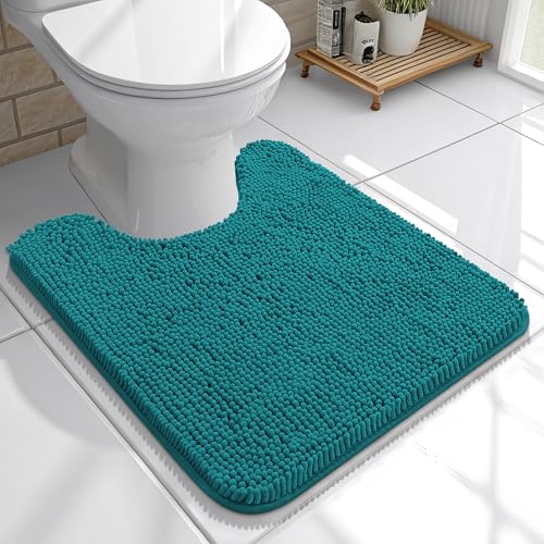 OLANLY Toilet Rugs U-Shaped 20x20, Soft Absorbent Chenille Contour Rugs | Deep Lake, Quick-Drying Rubber Backing, Machine Washable Non-Slip Shaggy Bathroom Mat for Toilet, Home Decor Accessories - color: Deep Lake, size: 20" X 20" Contour Rug