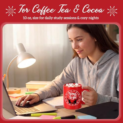 Pickmesh Graduation Coffee Mug Set of 6, 10 oz Red Ceramic Enamel Mugs with Handle, Class of 2026 & Congrats Grad Designs, Graduation Party Supplies, Grad Gift Cups for Coffee Tea Cocoa - color: Red, style: Graduation