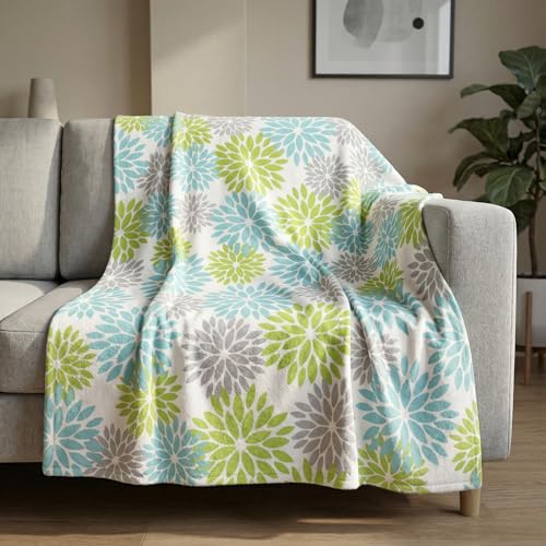 Horaldaily Dahlia Pinnata Floral Green Flannel Throw Blanket 50x60 | All Season Using Ultra Soft Fuzzy Plush Cozy Non-shedding Blanket for Couch Sofa Bed Camping, Ideal Gift for Kids Adults - color: Green, size: Throw(50x60'')
