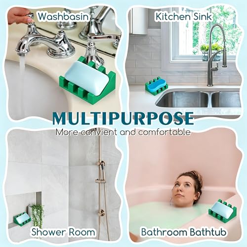 Silicone Soap Dish Self Draining with Suction Cups (Green,1 Pack) | Waterfall drainage design drains fast to keep soap dry silicone soap saver with reusable suction cups for bathroom & kitchen - color: Christmas Green, size: 1