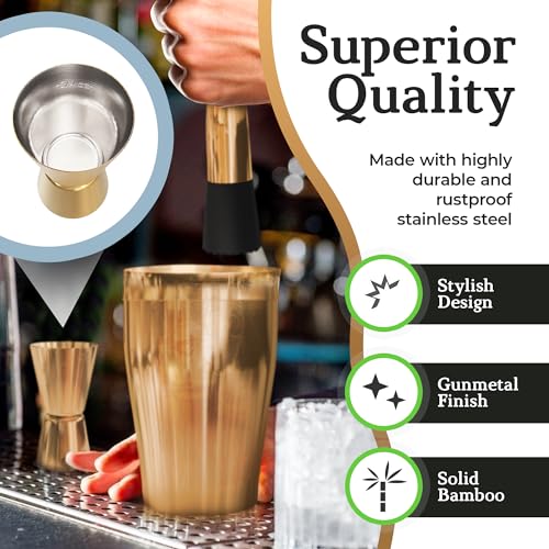 Highball & Chaser Cocktail Shaker Set: Bartender Kit for Home Bar Mixology Cocktail Bar Set Plus E-Book with 30 Recipes (Antique Gold) - color: Antique Gold