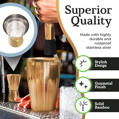 Highball & Chaser Cocktail Shaker Set: Bartender Kit for Home Bar Mixology Cocktail Bar Set Plus E-Book with 30 Recipes (Antique Gold) - color: Antique Gold