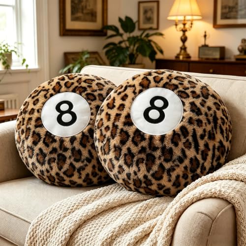 Cheetah 8 Ball Pillow - 14 Inch Leopard Print Throw Pillow, Soft Faux Fur Round Decorative Cushion for Home Bed, Sofa, Couch, Bedroom & Living Room (Cheetah-2 Pack) - color: Cheetah-2 Pack
