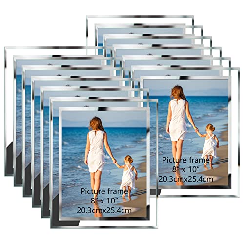 Hoikwo Bulk 8x10 Picture Frames, 12 Packs Silver Photo Frames 8 by 10, Glass Wedding Frames 8x10, Clear Mirror Wedding Photo Frames, Only for Tabletop Display Vertically or Horizontally - size: 8x10-12 Frames
